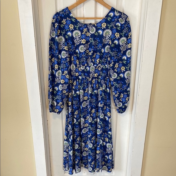 Springfield Floral Blue Midi Dress Long Balloon Sleeve Empire Boho Feminine - Picture 3 of 15